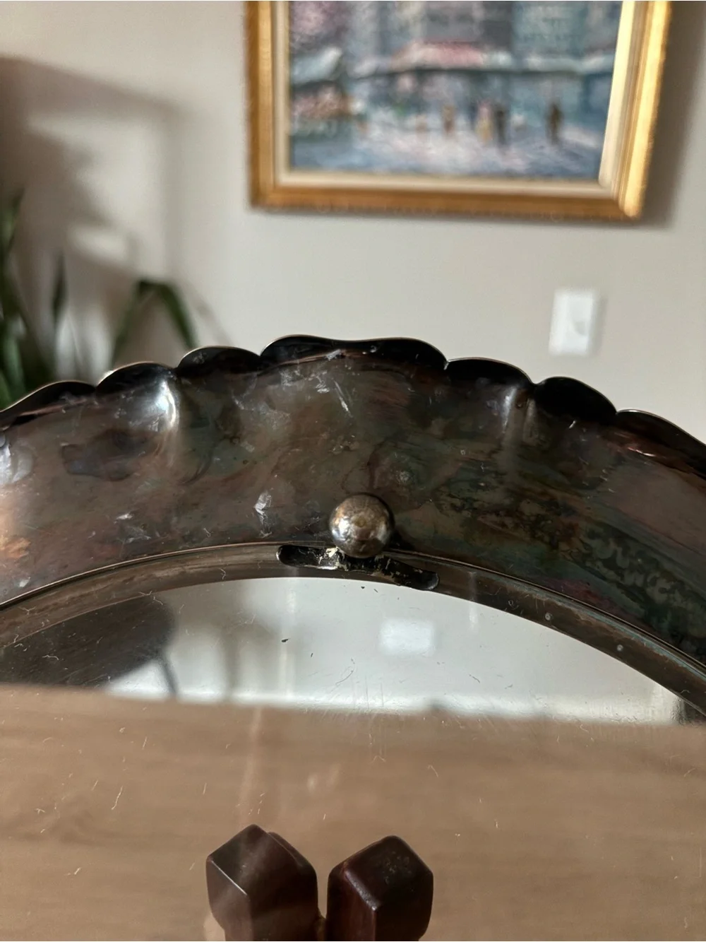 Vintage Silver Ornate Round Serving Platter / Tray with Glass - 15 in